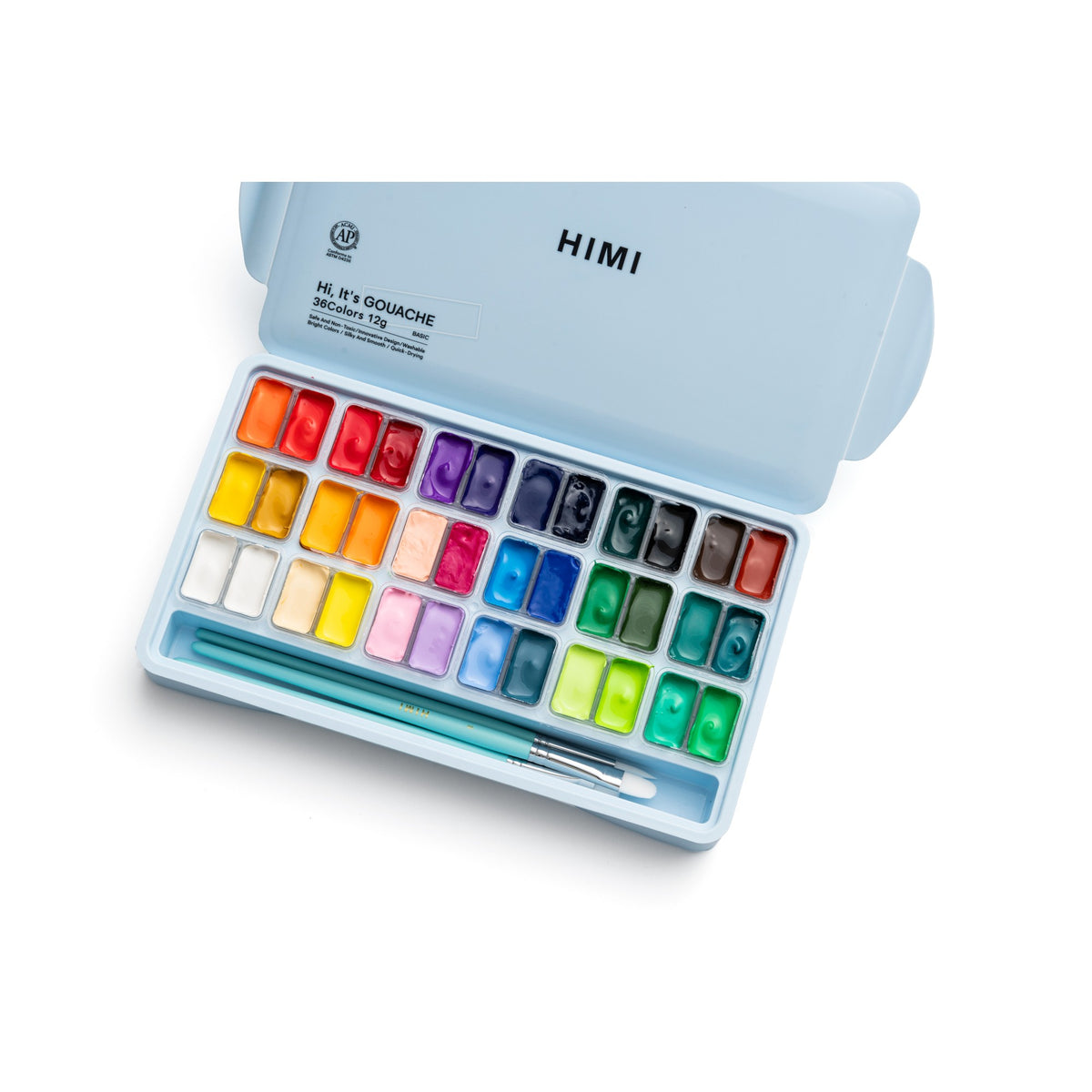 Estojo de Tinta Guache Himi - 36 Cores - 3 Pincéis - Azul HIMI