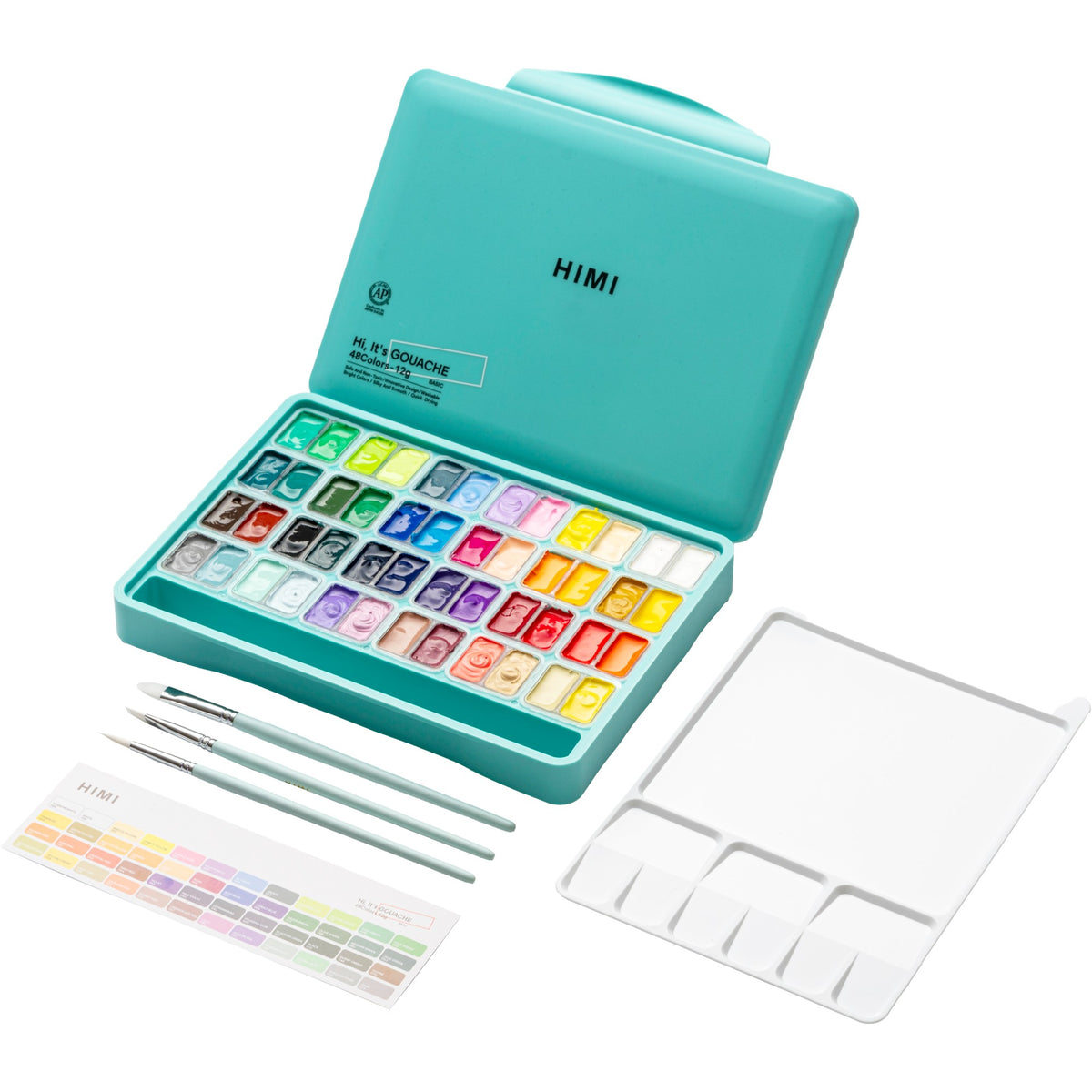 Estojo de Tinta Guache Himi - 48 Cores - 3 Pincéis - Verde HIMI