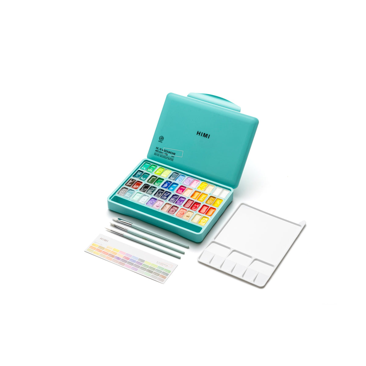 Estojo de Tinta Guache Himi - 48 Cores - 3 Pincéis - Verde HIMI
