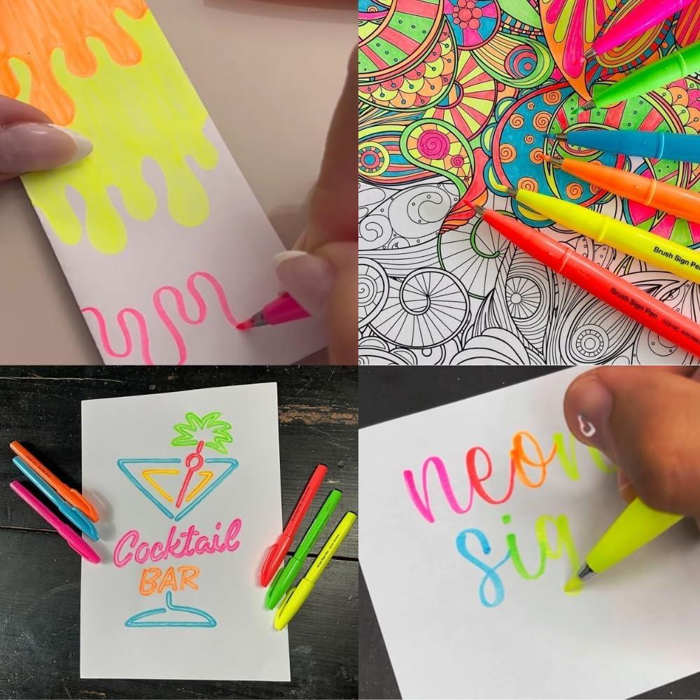 Pentel Brush Sign Pen - Kit com 6 Cores Fluorescentes