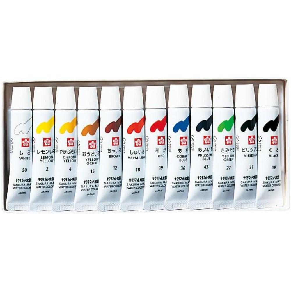 Aquarela Sakura Mat - Aquarela à Base de Água 12 Cores - Uso Profissional EMW-12