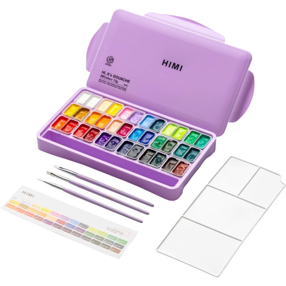 Tinta Guache HIMI 36 Cores 30ml - 3 Pincéis – Estojo Roxo