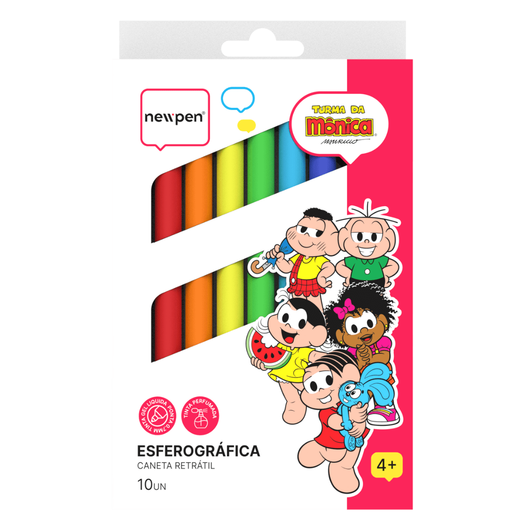 Kit Caneta Esferográfica Retrátil Turma da Mônica - 10 Unidades NewPen