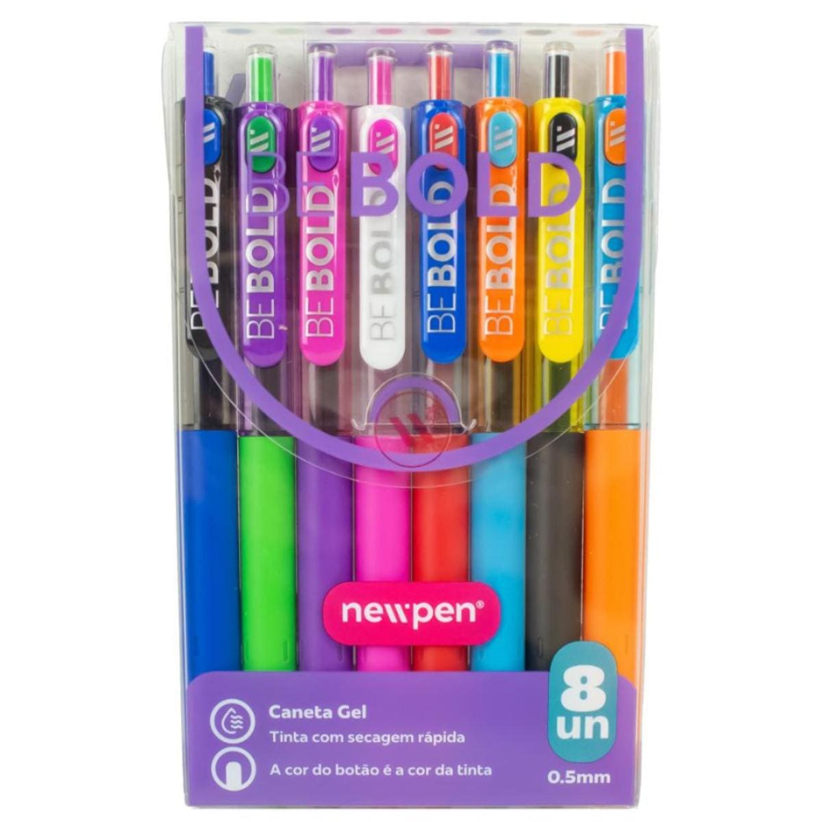 Kit Caneta Gel Esferográfica Retrátil Be Bold - 08 Unidades NewPen