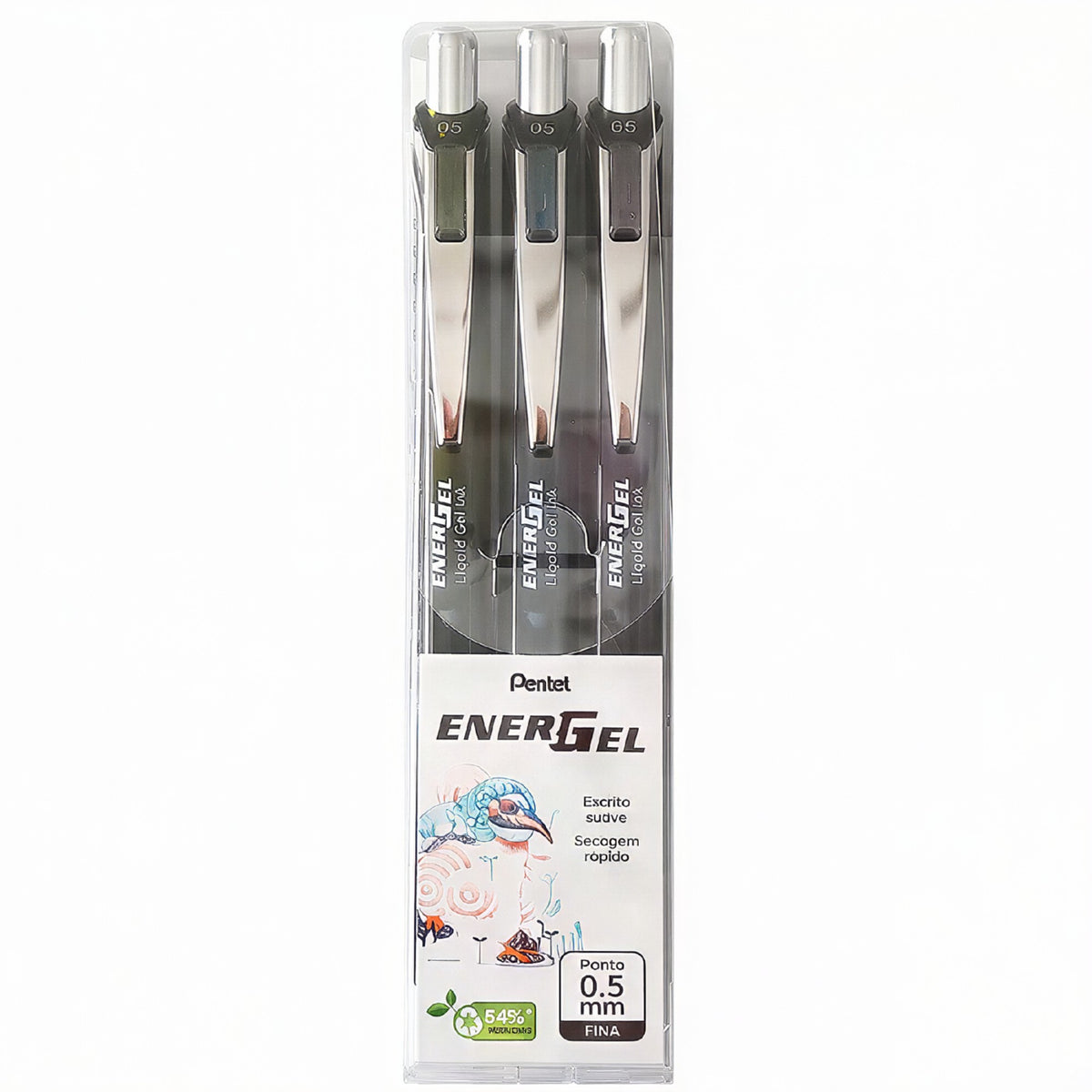 Kit Caneta Gel Pentel EnerGel Black Colors - 3 Cores - 0.5mm Pentel