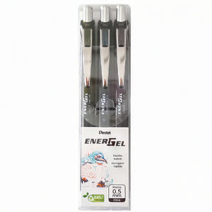 Kit Caneta Gel Pentel EnerGel Black Colors - 3 Cores - 0.5mm