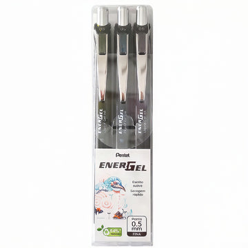 Kit Caneta Gel Pentel EnerGel Black Colors - 3 Cores - 0.5mm Pentel
