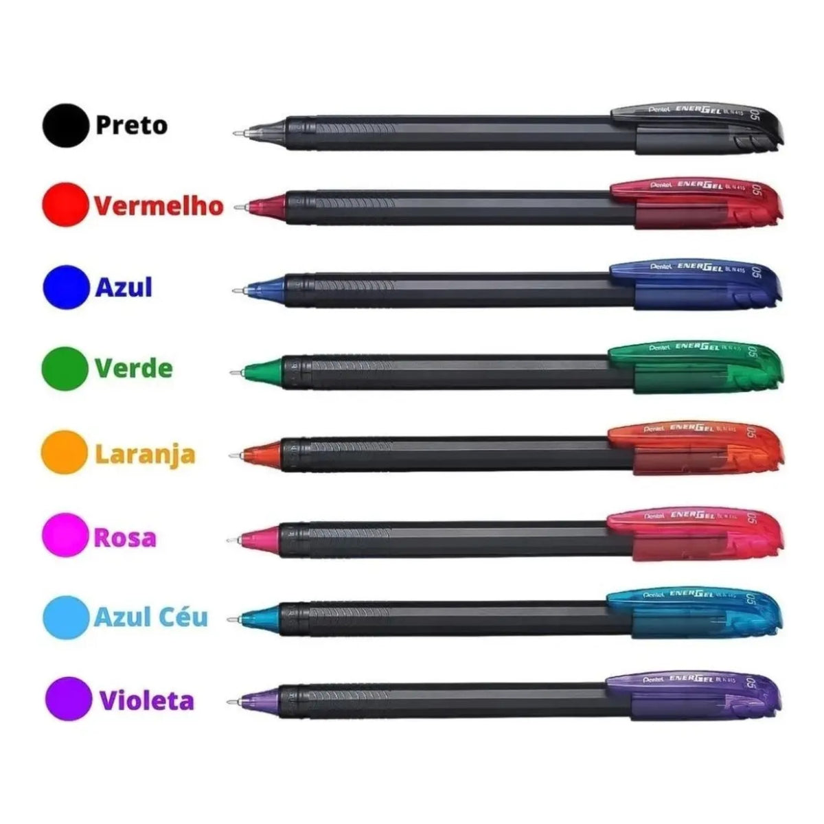 Kit Caneta Gel Pentel EnerGel Makkuro - 8 Cores - 0.5mm Pentel