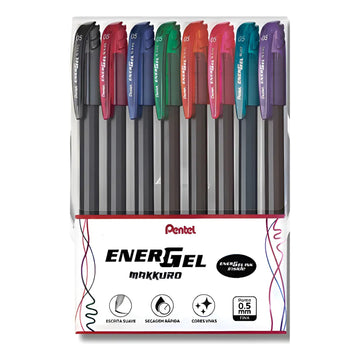 Kit Caneta Gel Pentel EnerGel Makkuro - 8 Cores - 0.5mm Pentel