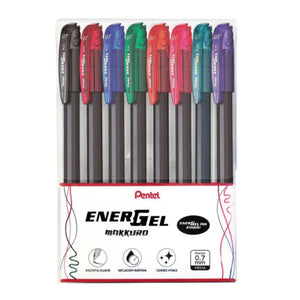 Kit Caneta Gel Pentel EnerGel Makkuro - 8 Cores - 0.7mm
