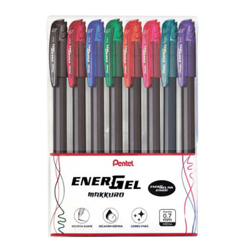 Kit Caneta Gel Pentel EnerGel Makkuro - 8 Cores - 0.7mm Pentel
