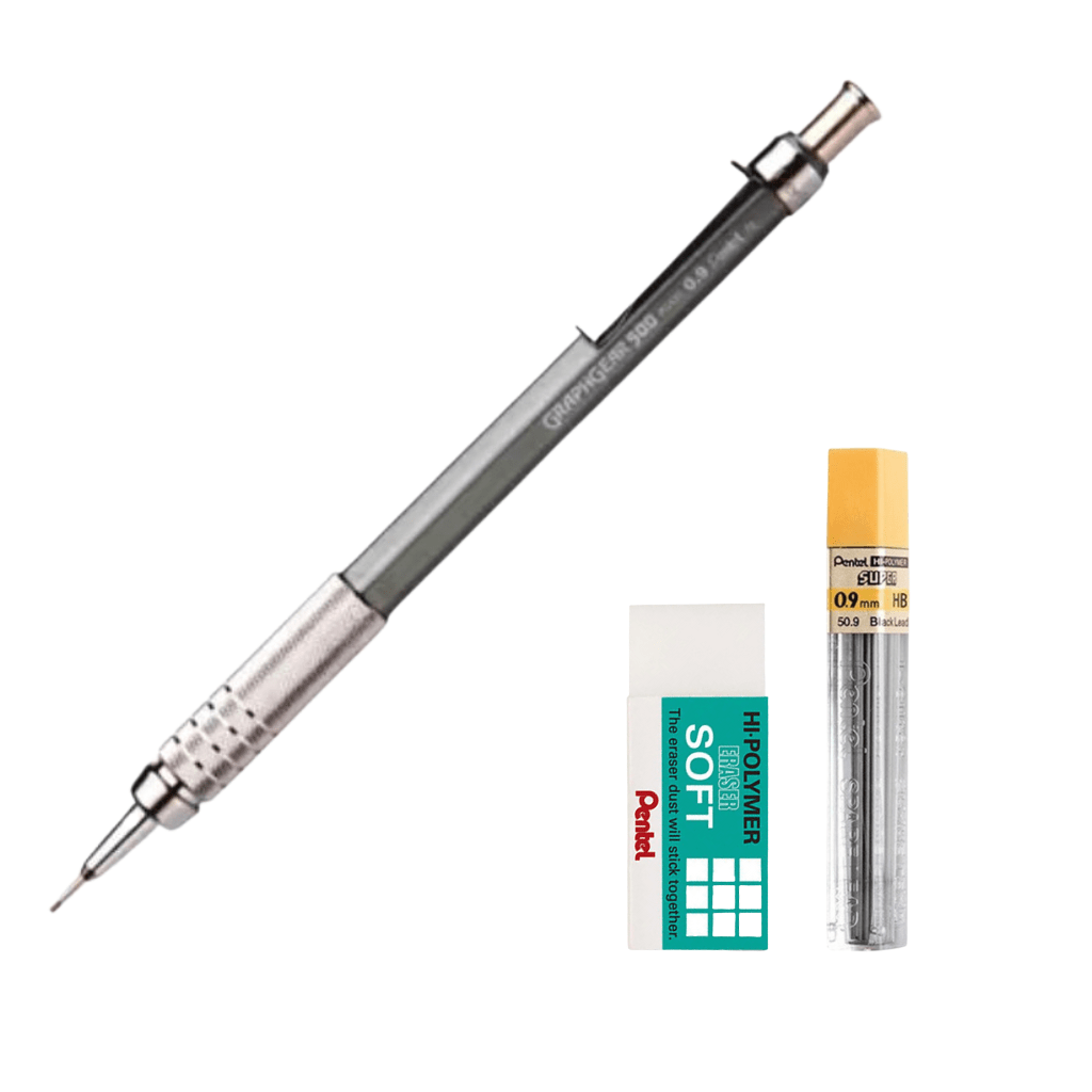 Kit Lapiseira Pentel Graph Gear 500 0,9mm - Grafite Borracha Pentel