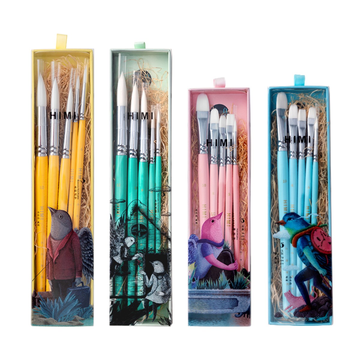 Kit Pincel para Guache HIMI com 5 – Cabo Azul Himi