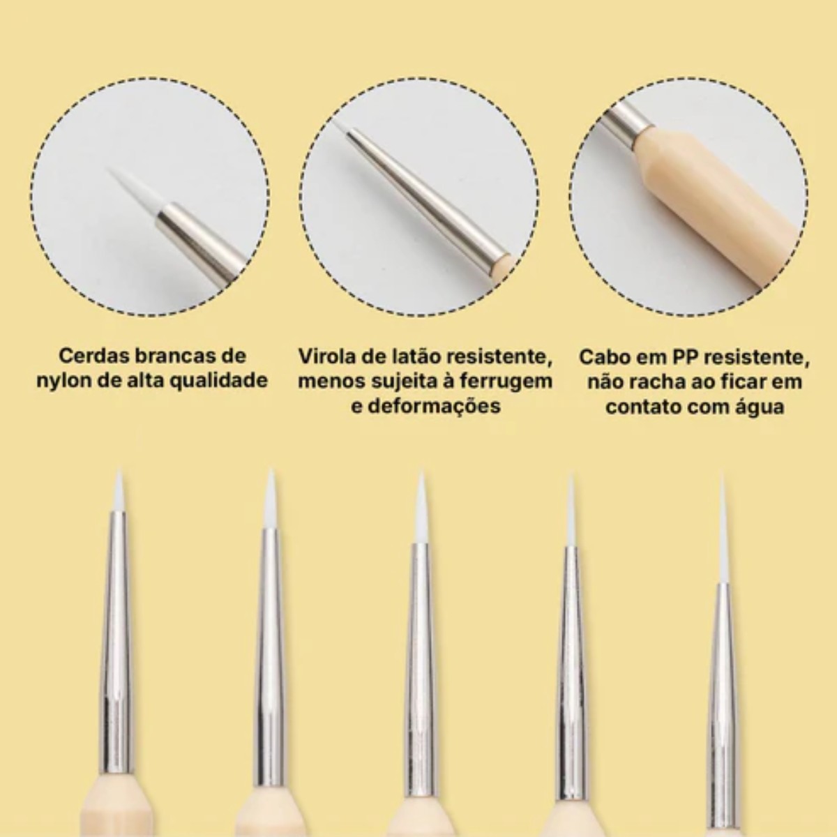 Kit Pincel para Guache HIMI com 5 – Cabo Bege Himi
