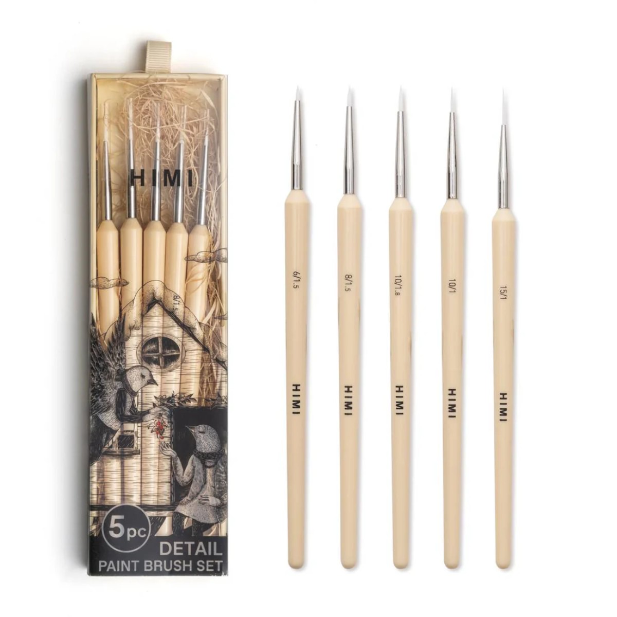 Kit Pincel para Guache HIMI com 5 – Cabo Bege Himi