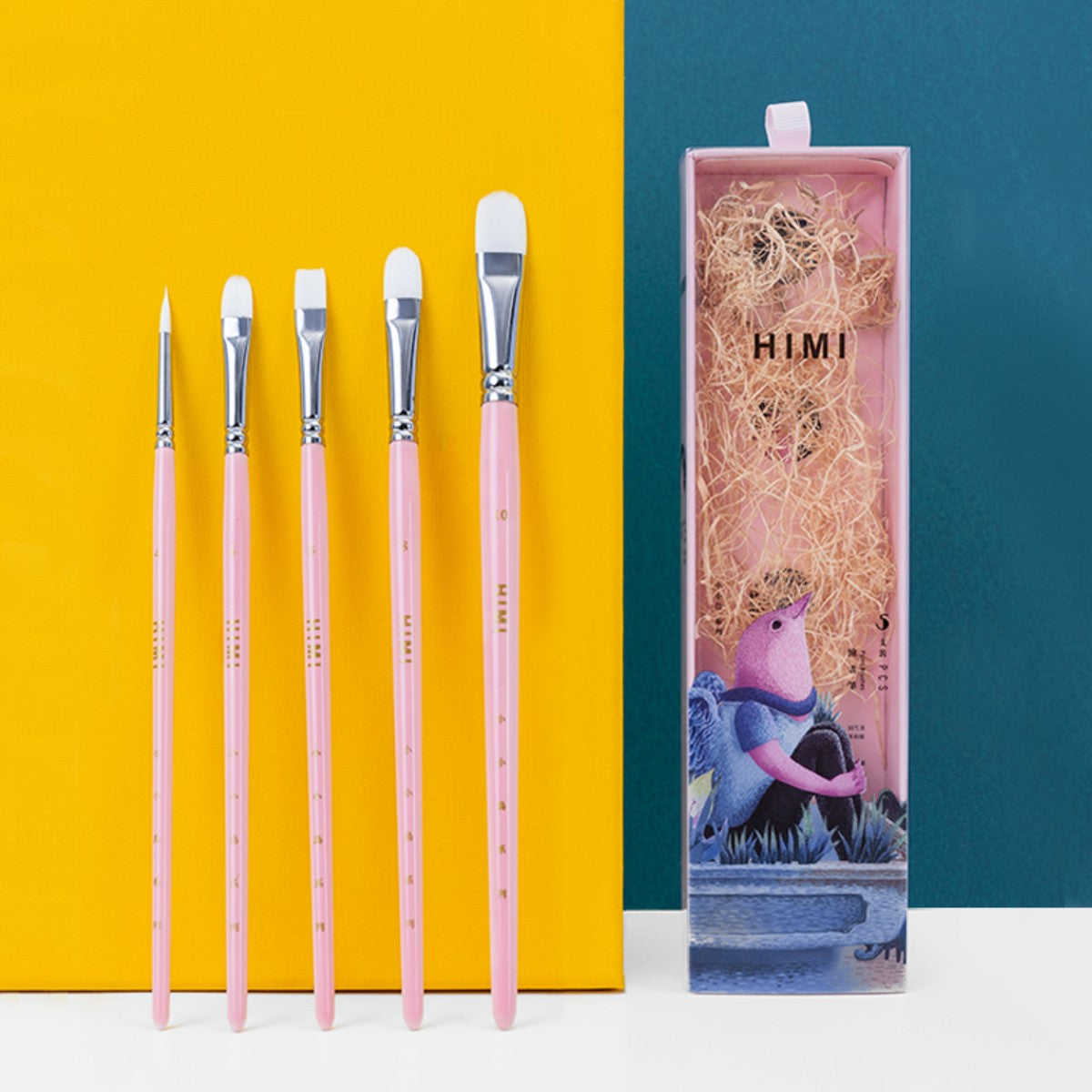 Kit Pincel para Guache HIMI com 5 – Cabo Rosa Himi