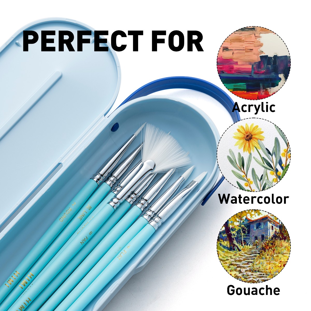 Kit Pincel para Guache HIMI com 8 – Cabo Azul Himi
