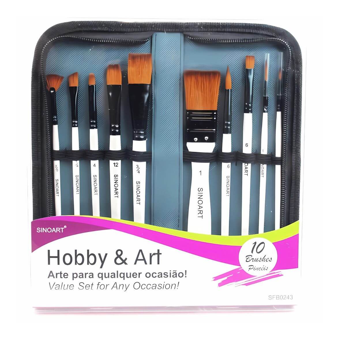 Kit Pincel Sinoart Hobby & Art SFB0243 - Estojo c/ 10 Sinoart