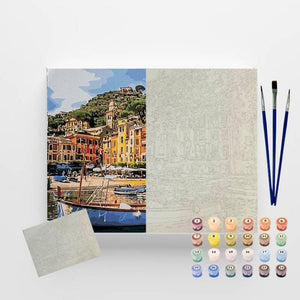 Kit Pintura Numerada em Tela - Barco na Italia - 40x50cm