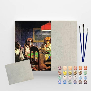 Kit Pintura Numerada em Tela - Coolidge - Cães Jogando Poquer - 40x50cm Sinoart