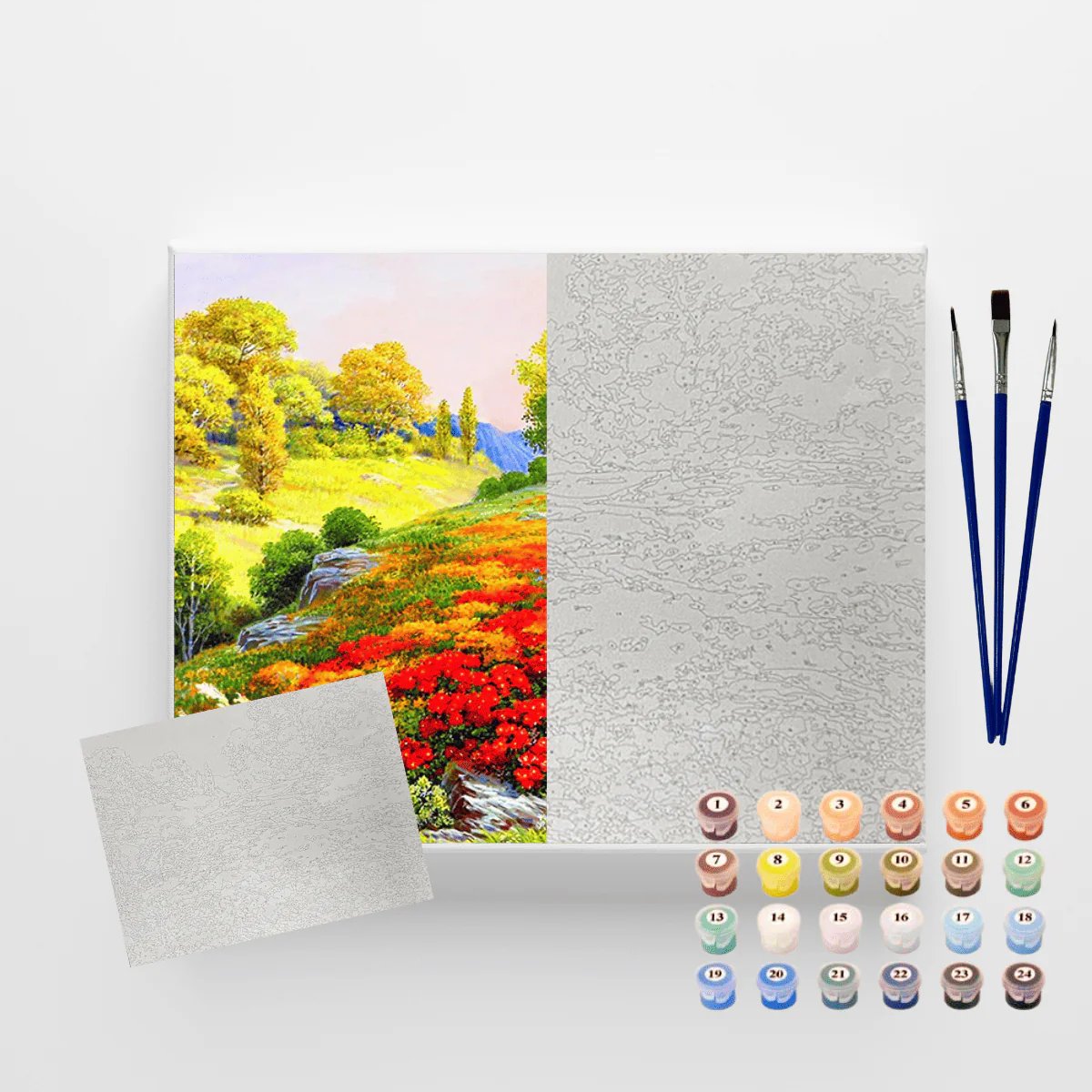 Kit Pintura Numerada em Tela - Paisagem de Campo - 40x50cm Livraria Skilo