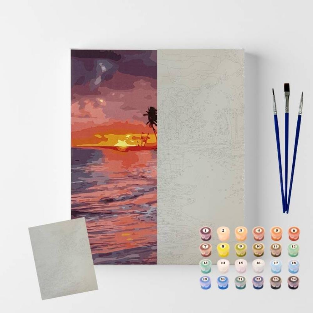 Kit Pintura Numerada em Tela - Por do Sol - 40x50cm Sinoart