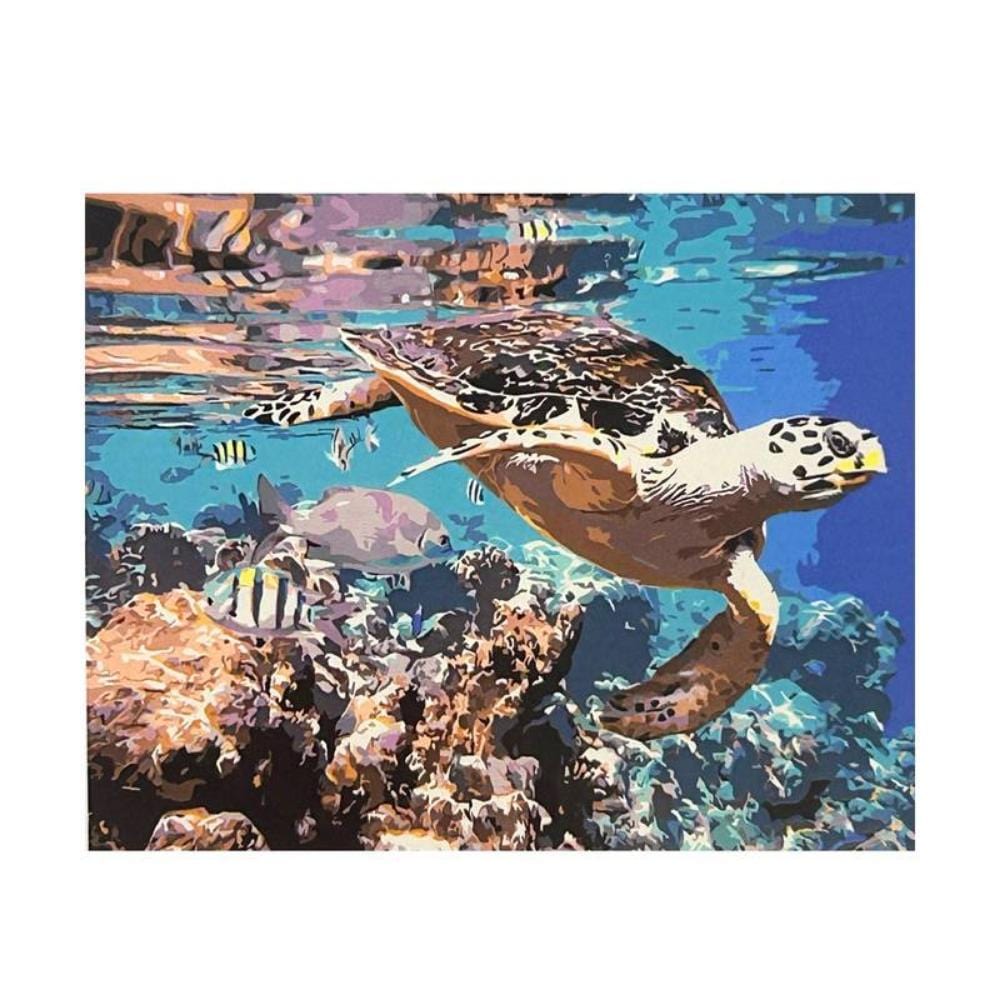 Kit Pintura Numerada em Tela - Tartaruga Marinha - 40x50cm Sinoart