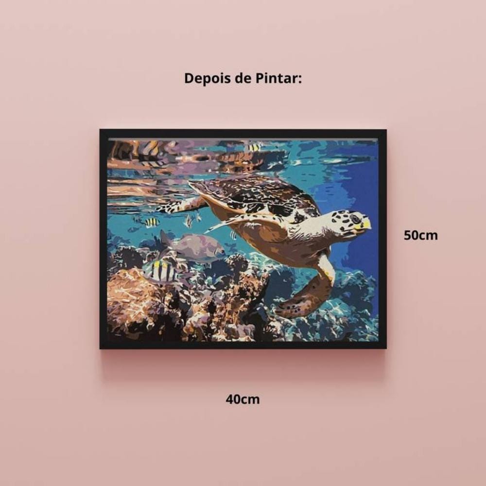 Kit Pintura Numerada em Tela - Tartaruga Marinha - 40x50cm Sinoart