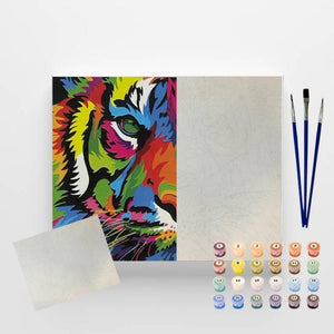 Kit Pintura Numerada em Tela - Tigre Colorido - 40x50cm