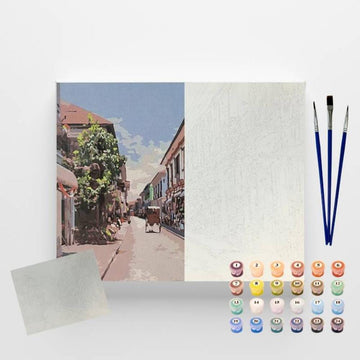 Kit Pintura Numerada em Tela - Vila Antiga - 40x50cm Sinoart