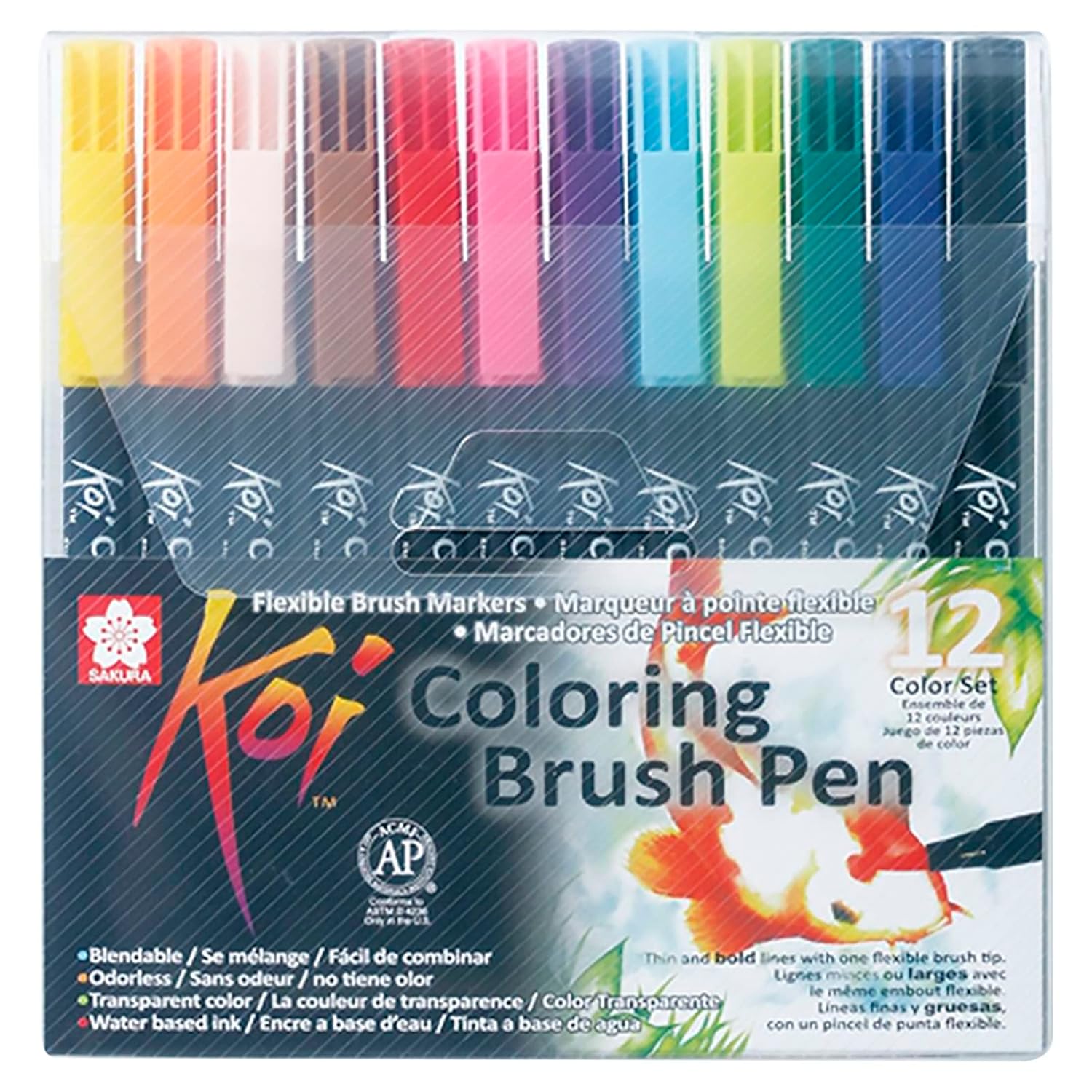 Koi Coloring Brush 12 Cores - Marcador Artístico  à Base de Água com Ponta Brush Sakura