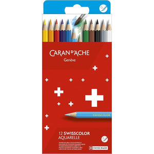 Lápis de Cor Aquarela Caran D´Ache Swisscolor - 12 Cores - Caixa Cartonada