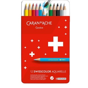 Lápis de Cor Aquarela Caran D´Ache Swisscolor - 12 Cores - Estojo Lata