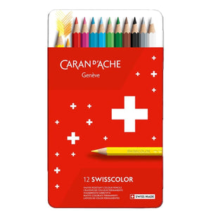 Lápis de Cor Caran D´Ache Swisscolor 12 Cores - Estojo Lata