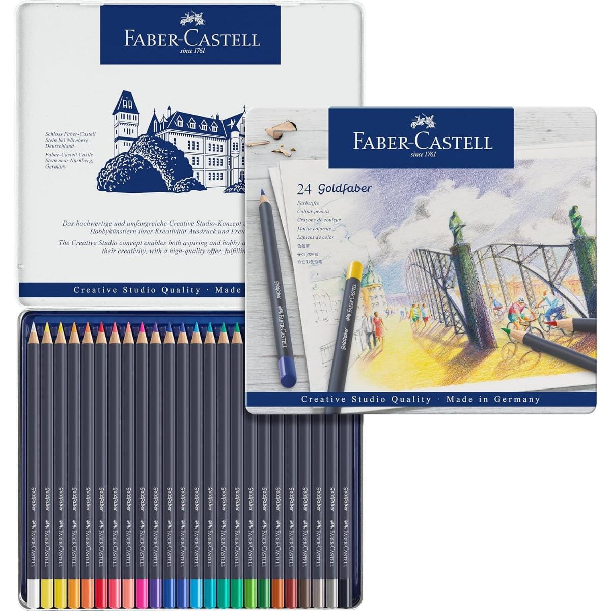 Lápis de Cor Goldfaber Permanente - 24 Cores - Estojo Metálico Faber Castell