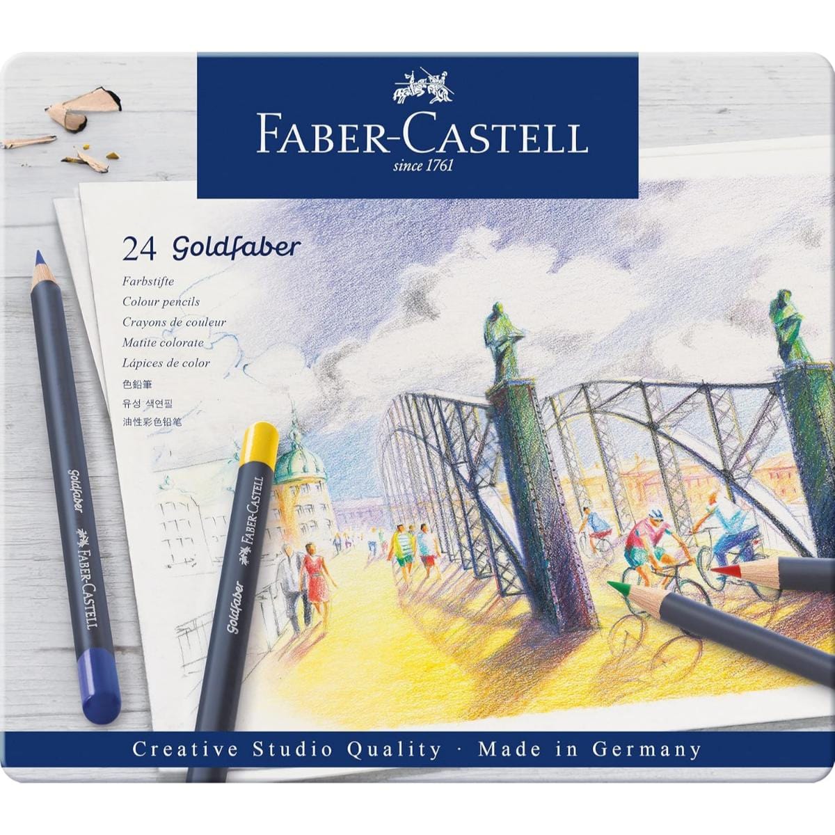 Lápis de Cor Goldfaber Permanente - 24 Cores - Estojo Metálico Faber Castell