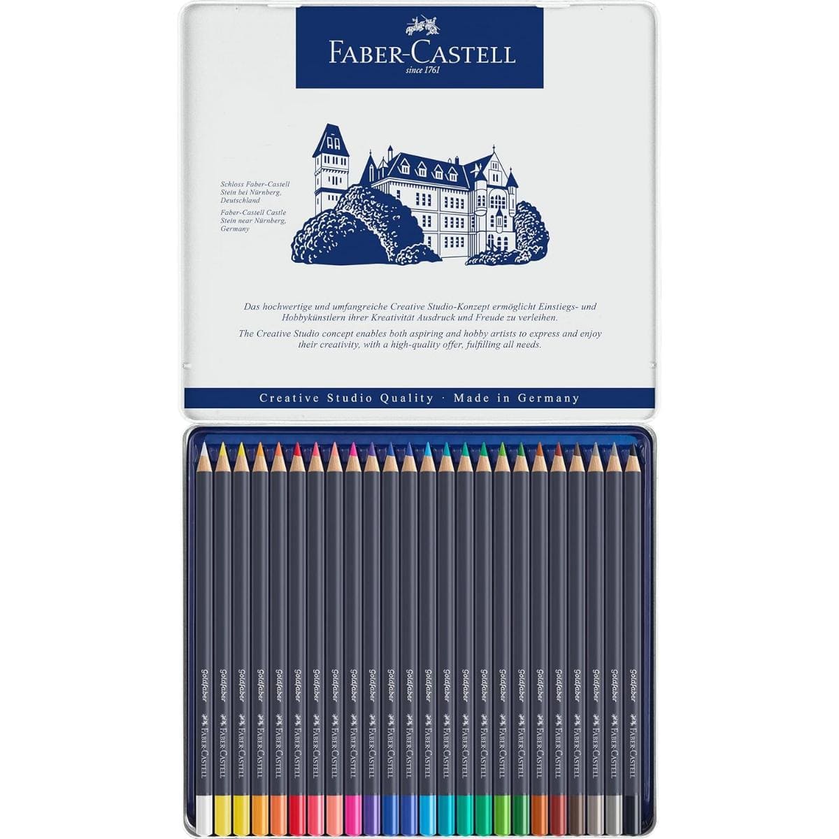 Lápis de Cor Goldfaber Permanente - 24 Cores - Estojo Metálico Faber Castell