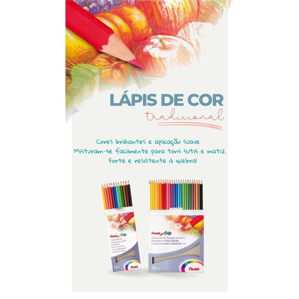 Lápis de Cor Pentel 12 Cores - CB8-12 Pentel
