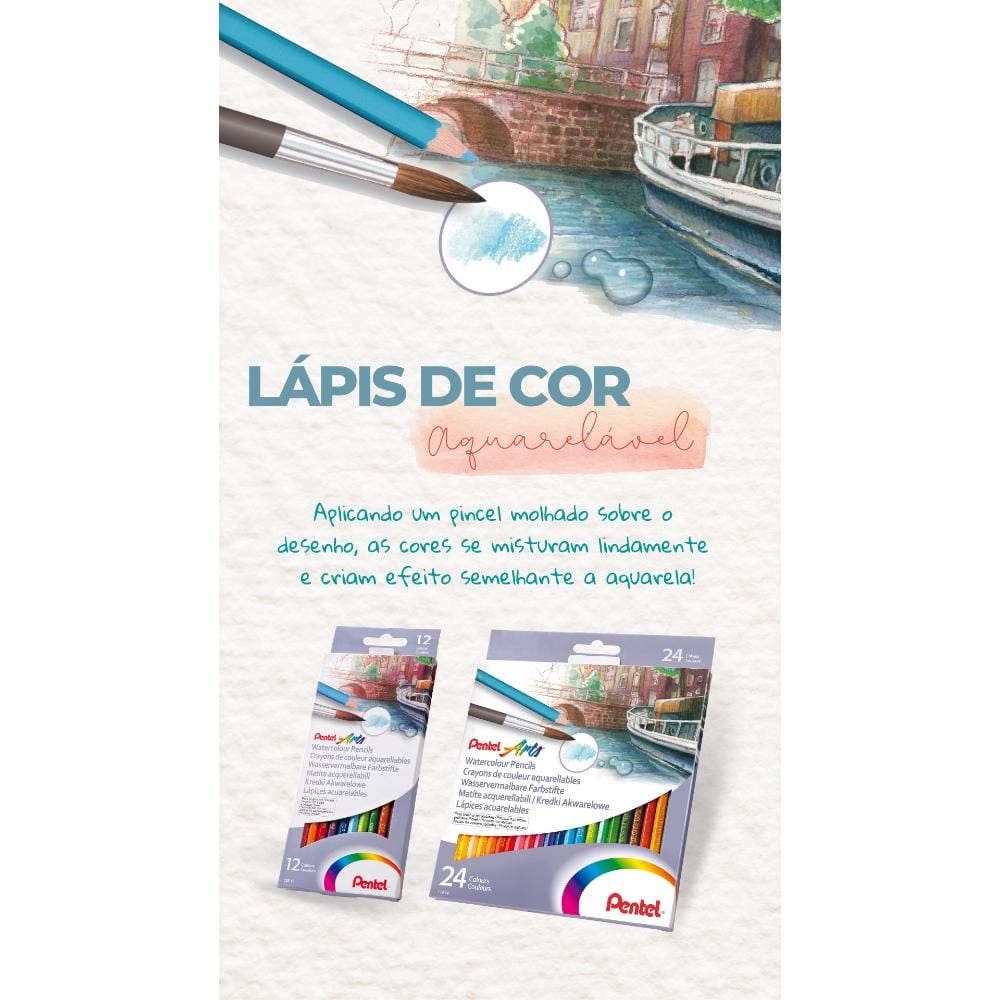 Lápis de Cor Pentel Aquarelável 24 Cores - CB9-24 Pentel