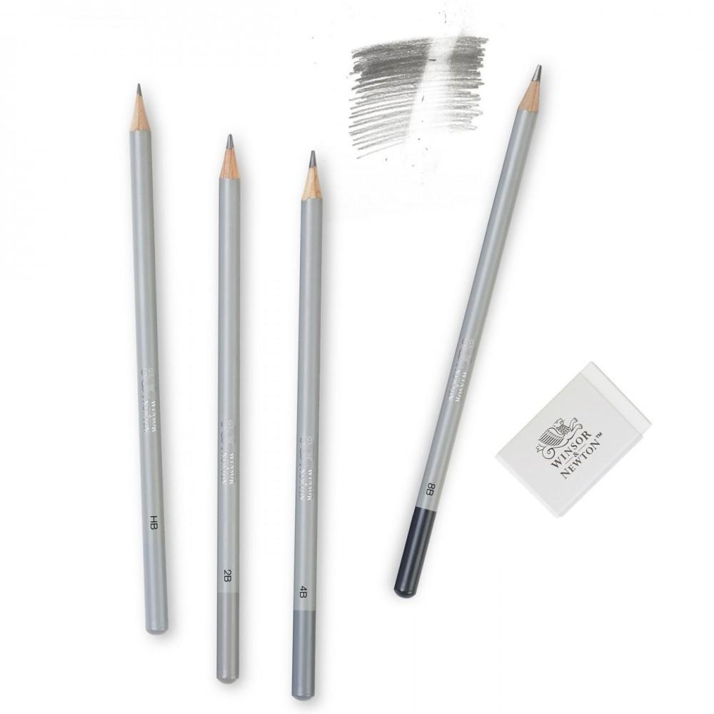 Lápis Para Desenho Graduado Winsor & Newton - 4 Lápis e Borracha Winsor & Newton Lápis e Lapiseiras