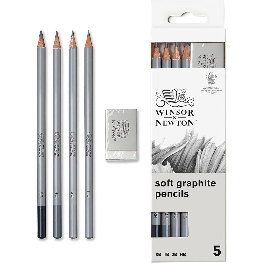 Lápis Para Desenho Graduado Winsor & Newton - 4 Lápis e Borracha Winsor & Newton Lápis e Lapiseiras