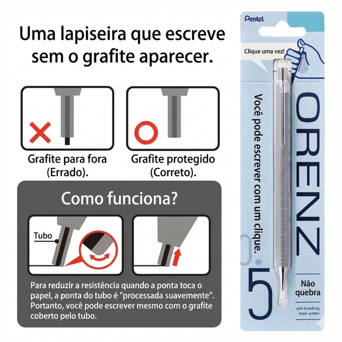 Lapiseira Pentel Orenz Colors - 0,5mm - Cinza Pentel