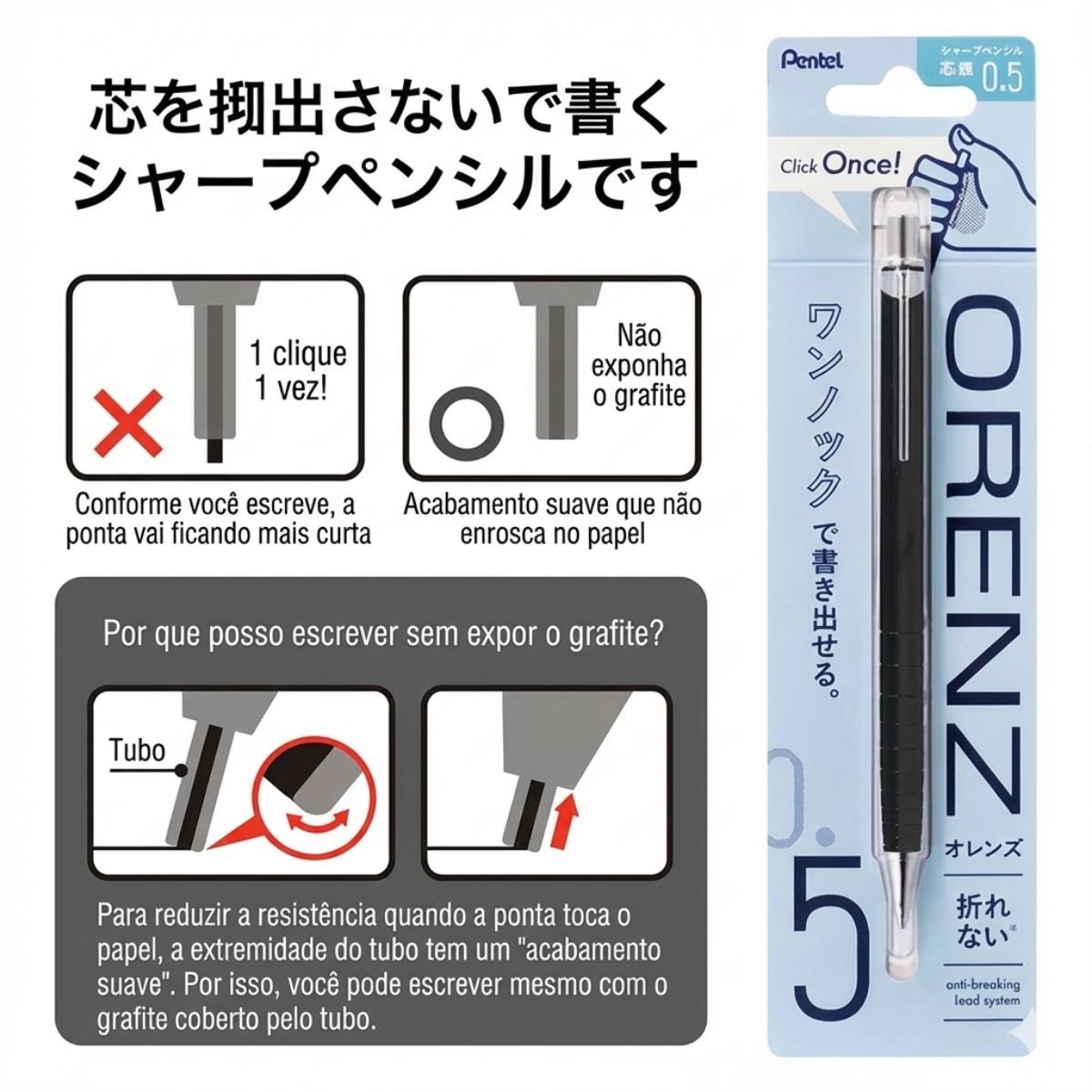 Lapiseira Pentel Orenz Colors - 0,5mm - Preto Pentel