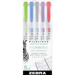 Marca Texto Zebra Mildliner - Caixa com 5 Cores Frias