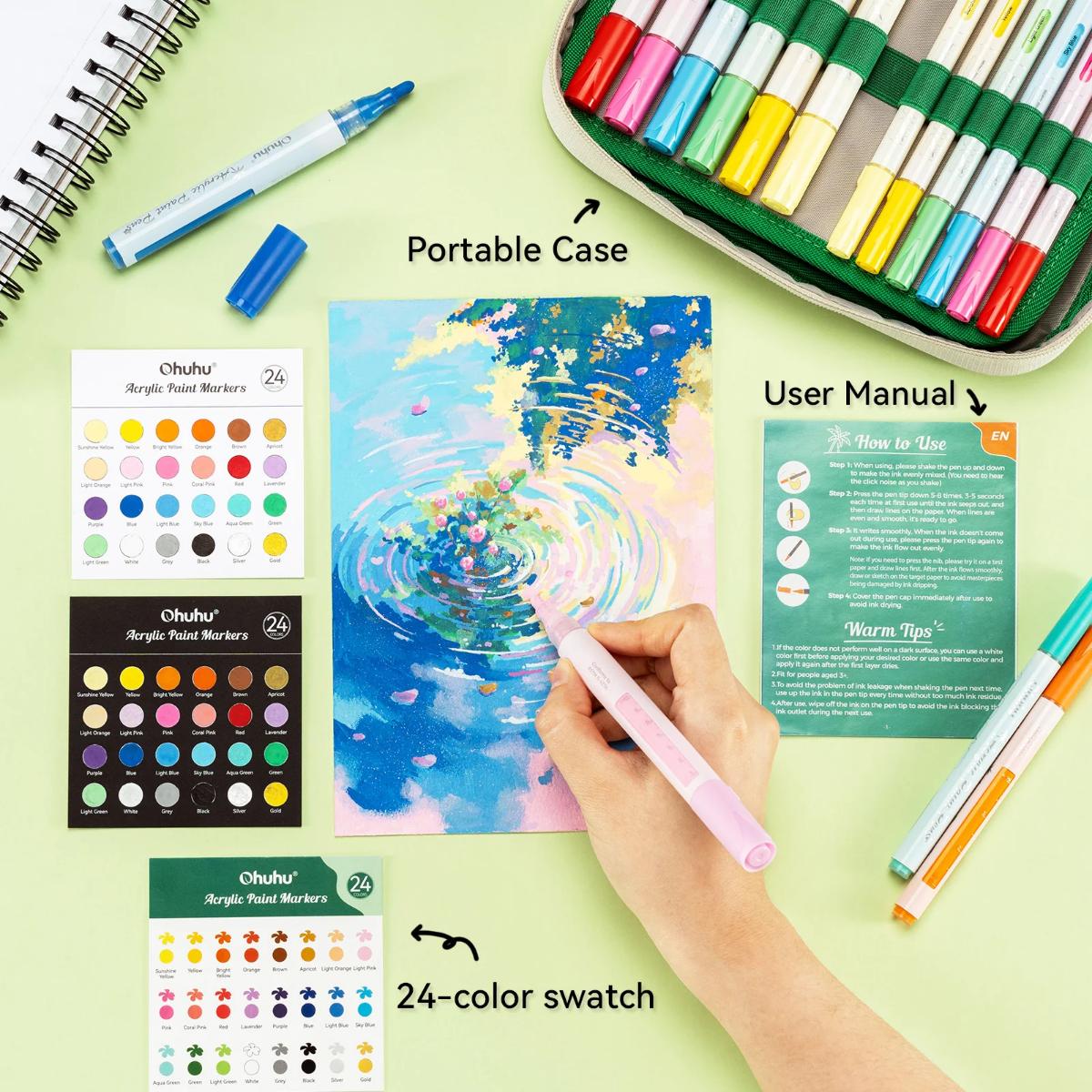 Marcador Acrílico Ohuhu - 48 Unidades - 24 Ponta Média + 24 Ponta Grossa Ohuhu