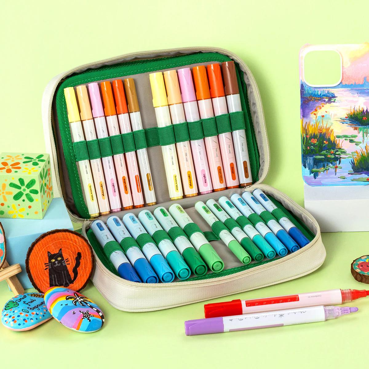 Marcador Acrílico Ohuhu - 48 Unidades - 24 Ponta Média + 24 Ponta Grossa Ohuhu