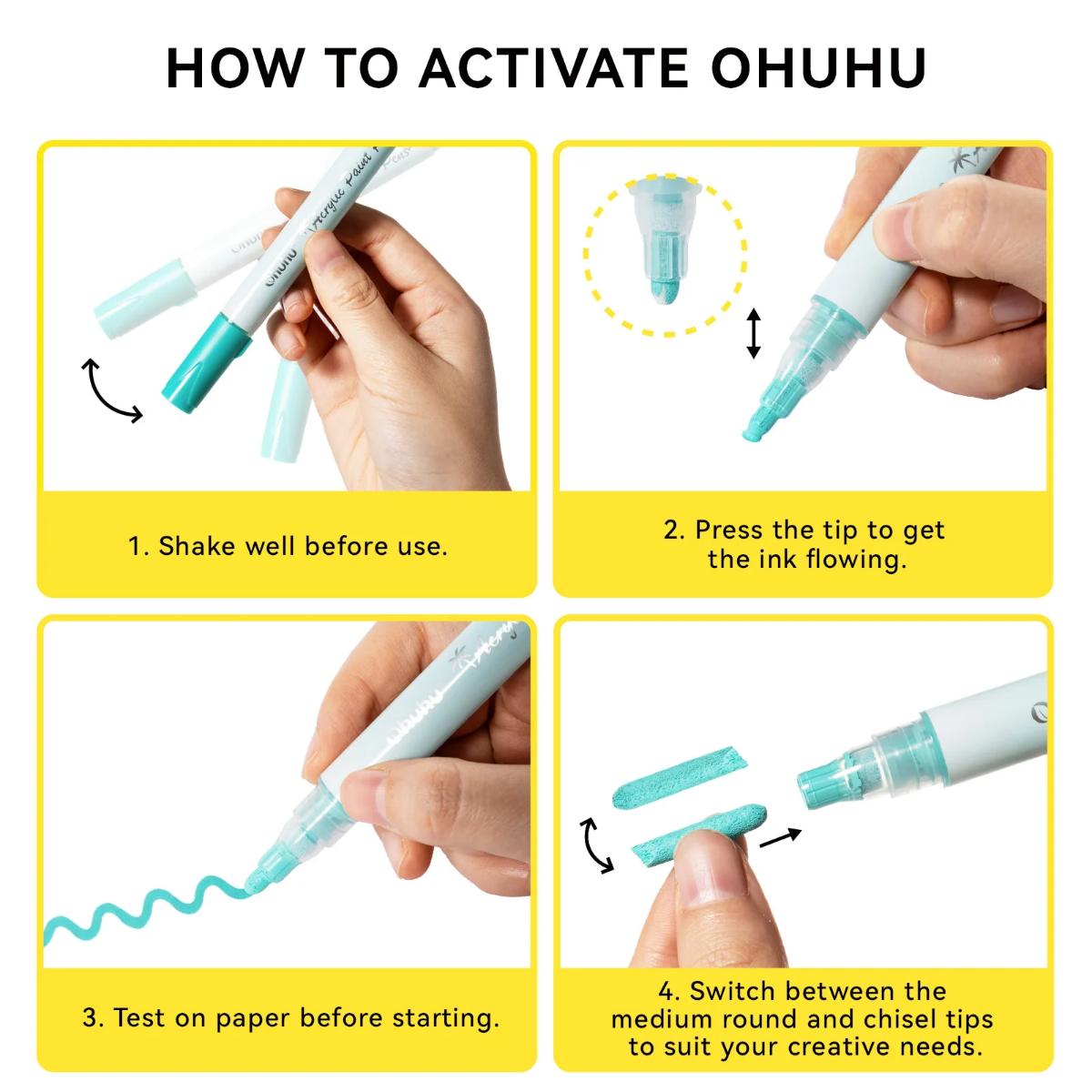 Marcador Acrílico Ohuhu - 48 Unidades - 24 Ponta Média + 24 Ponta Grossa Ohuhu