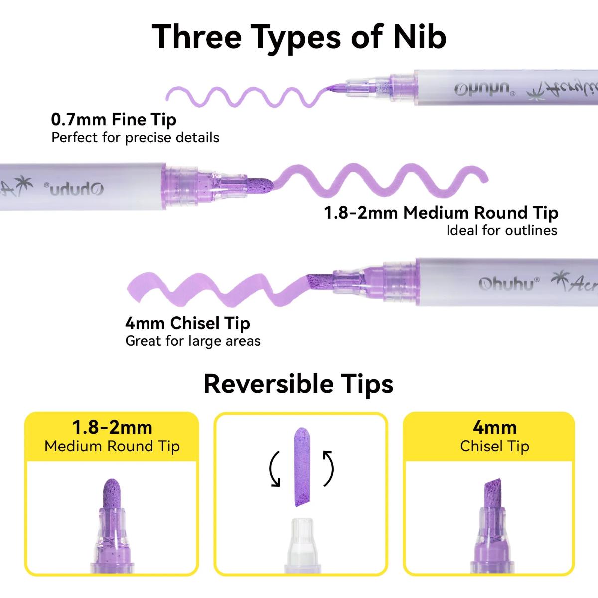 Marcador Acrílico Ohuhu - 48 Unidades - 24 Ponta Média + 24 Ponta Grossa Ohuhu