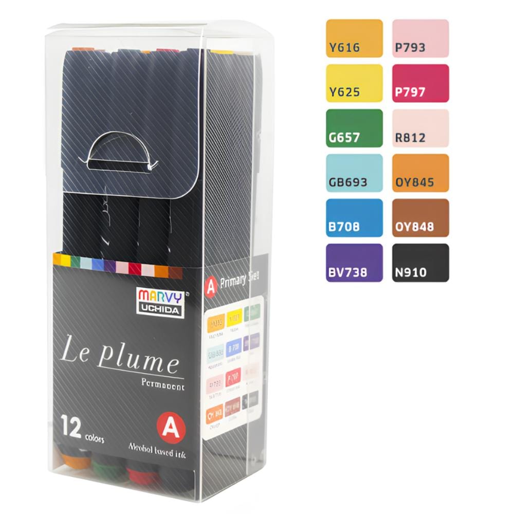 Marcador Le Plume 12 Cores - Marcador Artístico à Base de Álcool com  Ponta Brush Marvy Uchida