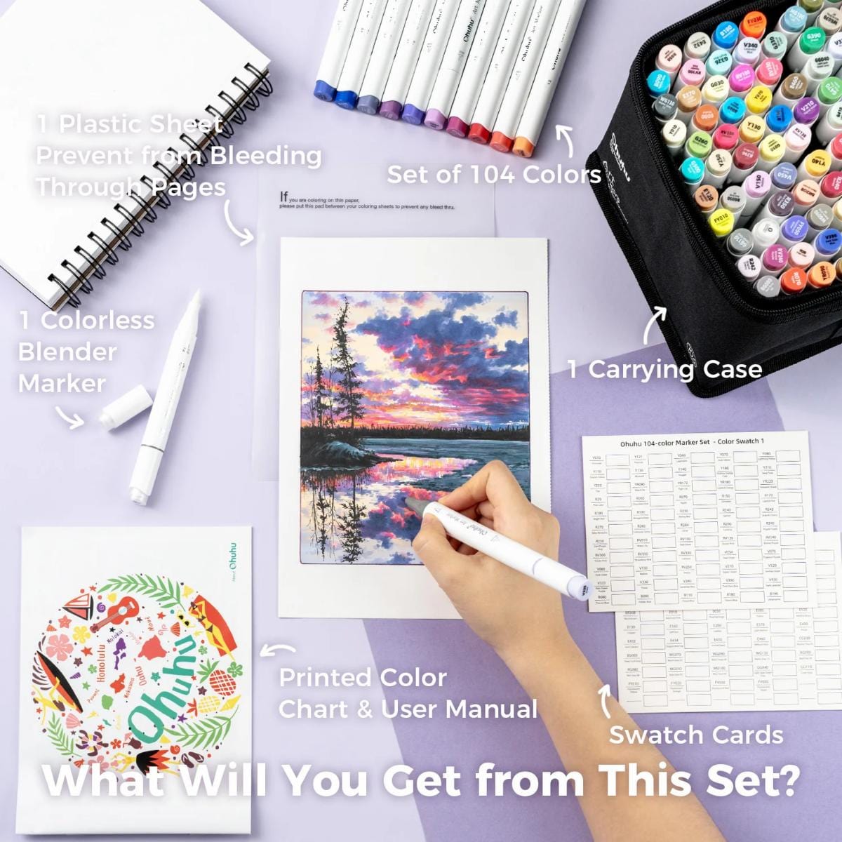 Marcador Ohuhu 104 Cores + 1 - Honolulu B - Ponta Brush e Fina Ohuhu
